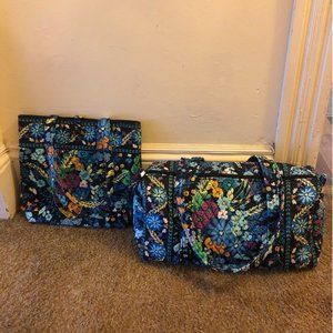 Vera Bradley Midnight Blues Tote and Small Duffel Bundle